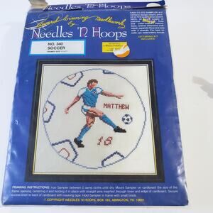 Bucilla Needles 'N Hoops#340 Soccer Cross Stitch Kit Sealed
